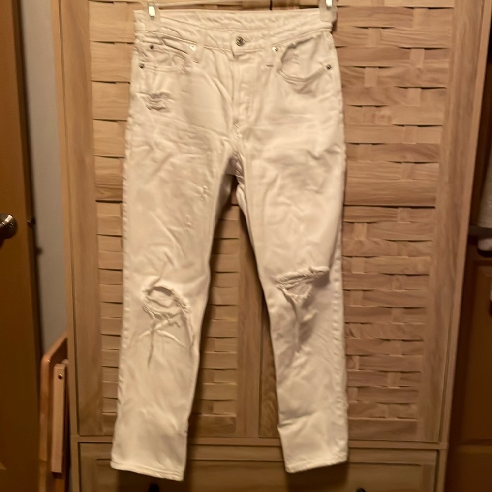 &Denim Boyfriend Low Waist Distressed Jeans, white, button fly, Size 2